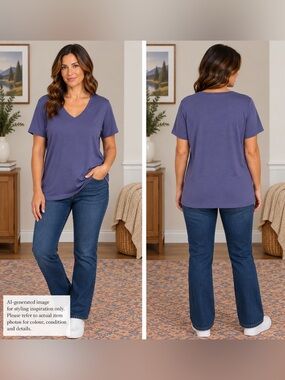 L.L.Bean Women’s Dark Lavender V-Neck Short Sleeve Tee 1X Plus